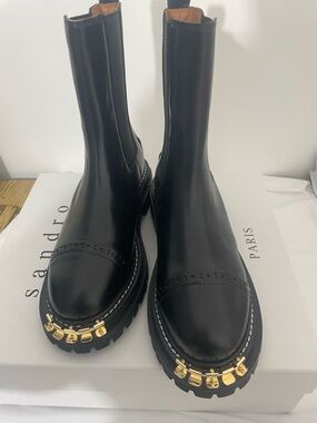 Black Leather Chelsea Boots with Gold Hardware